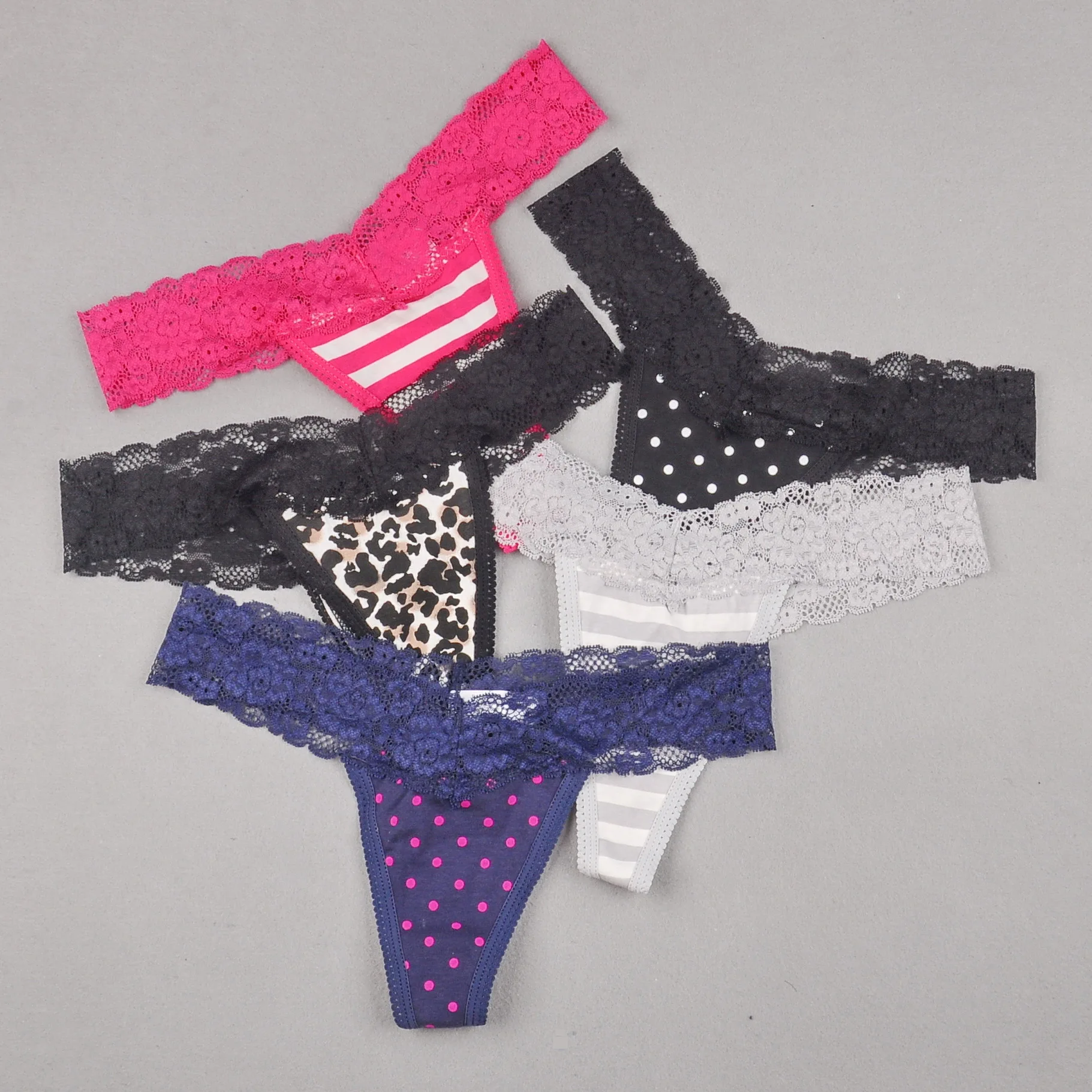 

5pcs/lot New type of lace cotton T-shirt panties, striped leopard print pants, large-size foreign trade underwear