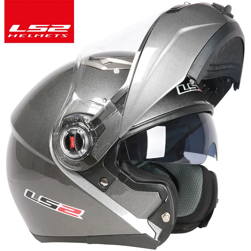 Capacete ls2 ff370 moto rcycle шлем casco de moto кафе шлем для гонщика Флип Полный лицо двойной объектив козырек capacetes de moto ciclista - Цвет: gray