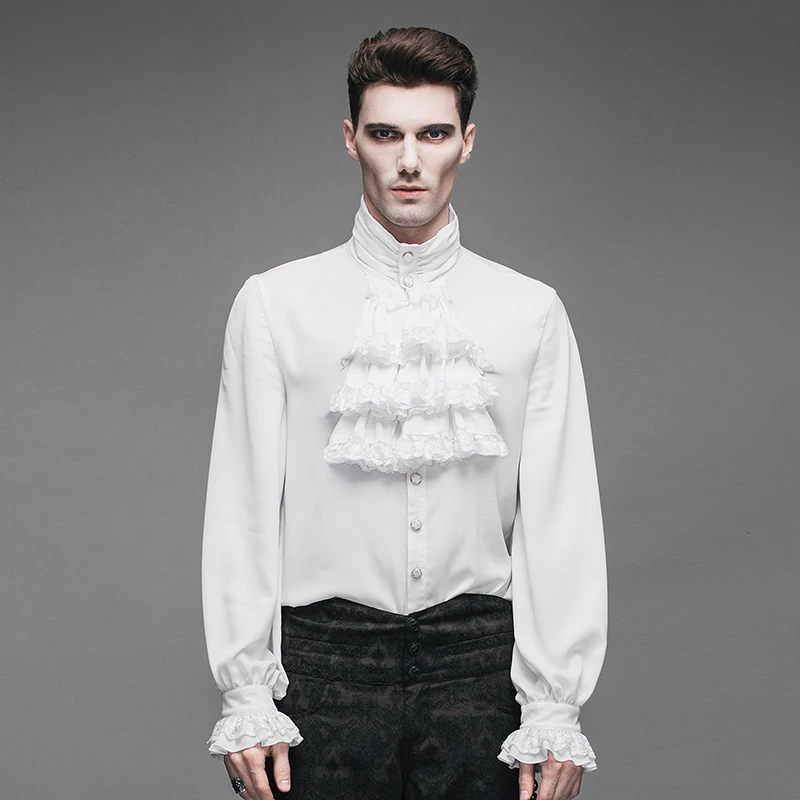 Мужская рубашка винтажная в стиле бохо хип хоп с надписью Jabot WHITE SJM127|Рубашки для