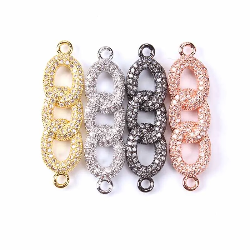

1pc Fashion Micro pave CZ zircon Double Bails Connector Fit Chain Bracelet Jewelry Charm Bracelet For Women 9*33MM