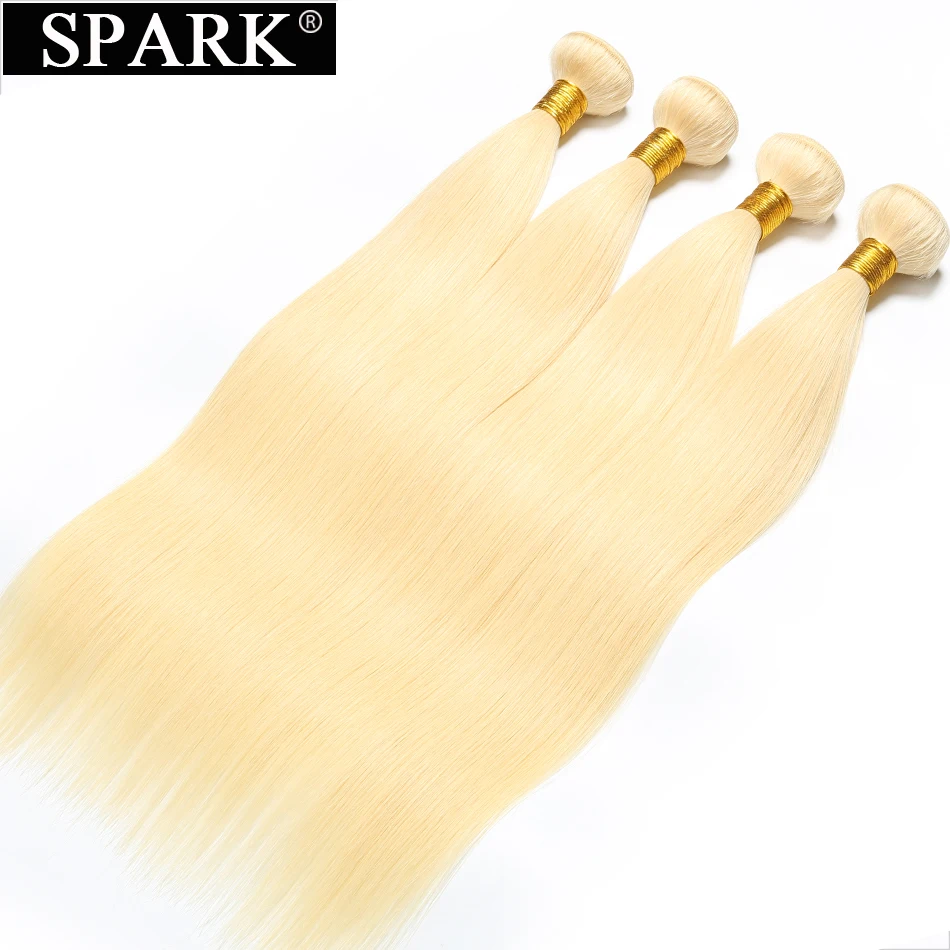 Spark волосы#613 Цвет прямые бразильские девственные волосы(Virgin Hair) 1/3/4 Комплект сделки пряди человеческих волос для Инструменты для завивки волос Мёд волосы цвета блонд для наращивания на заколках