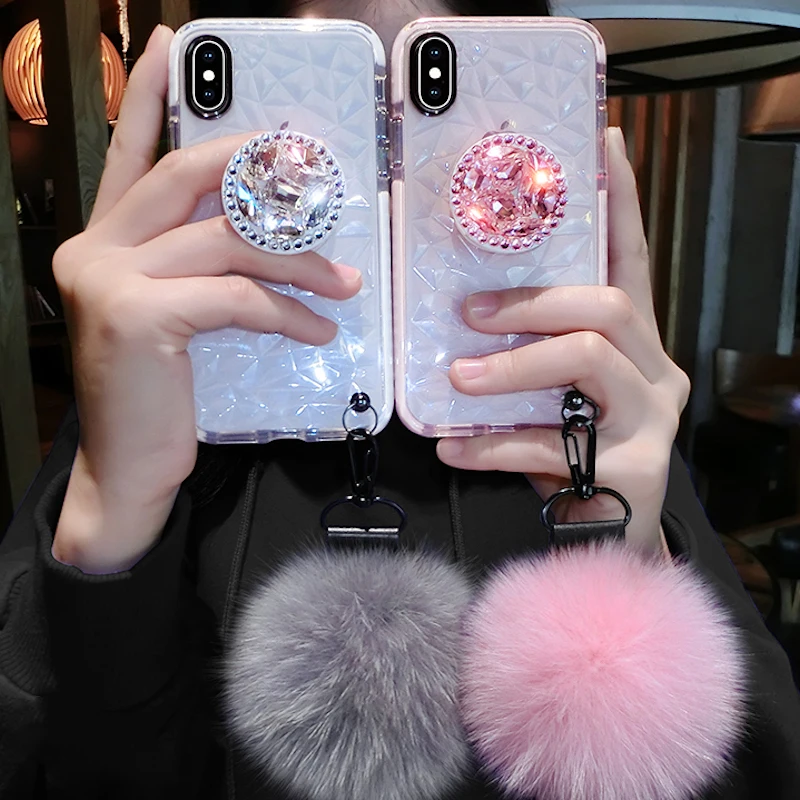 

Luxury Cute Fluffy fur diamond soft case cover for iphone XS MAX XR X 6 7 8plus for samsung s8 s9 s10 lite plus