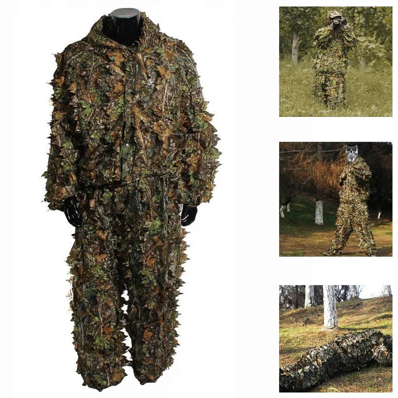 Fashion 3D Camouflage Leaf Clothing Woodland Jungle Hunting Camo Sniper Suit 