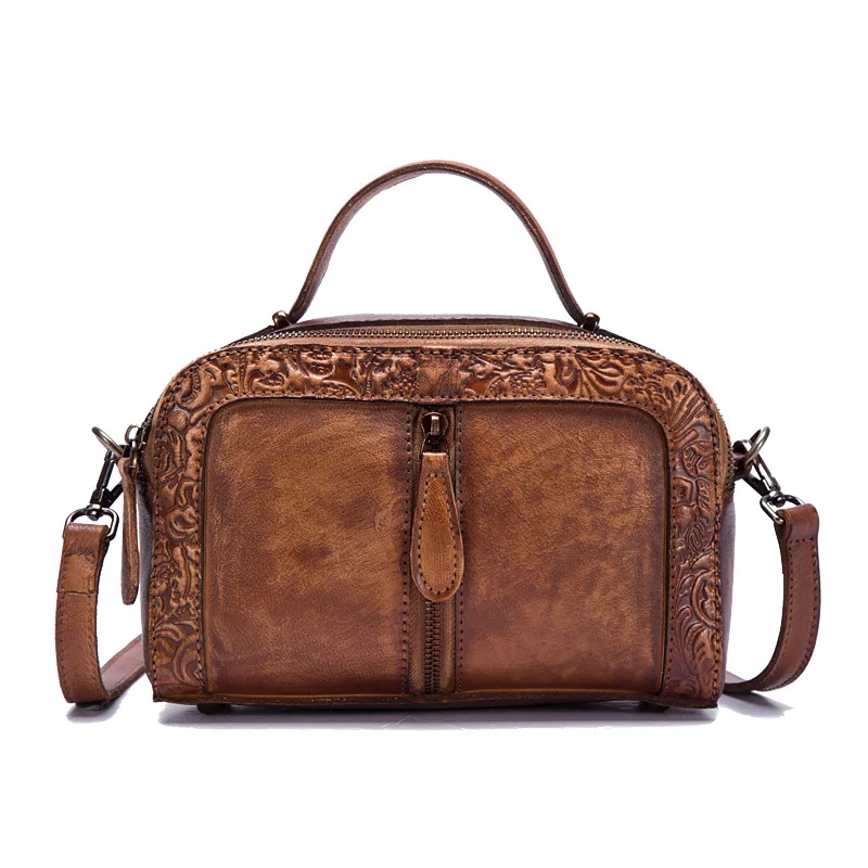 

AETOO Women's genuine leather bag new handmade retro style simple diagonal cross bag handbag 3D embossed vintage shoulder bag