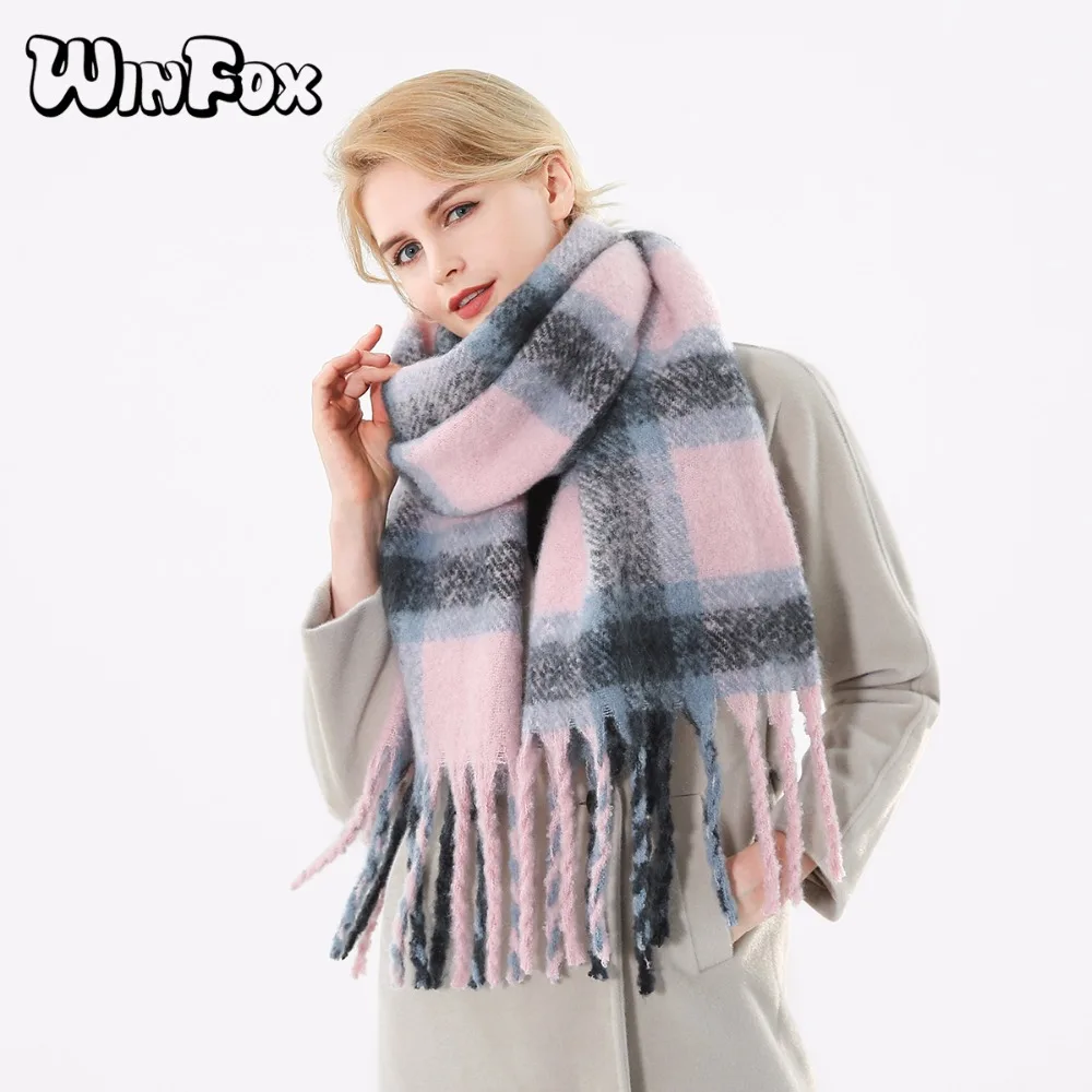 Winfox 2018 New Brand Winter Pink Grey Warm font b Tartan b font Plaid Cashmere Blanket