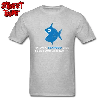 

Tops Tees Seafood Diet T Shirt For Men T-shirt Grey Funny Tshirt Wholesale Summer/Autumn Cotton Clothing Simple Fish Printed