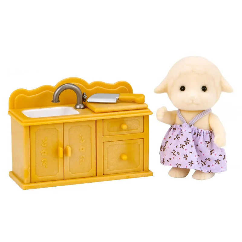 Sylvanian Families пушистые фигурки куклы кукольный домик игровой набор аксессуары стол/Paino/раковина/плита с одной фигурой