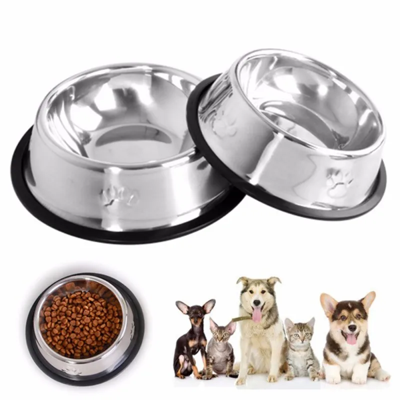 

2019 Dog Cat Bowls Stainless Steel Travel Footprint Feeding Feeder Water Bowl For Pet Dog Cats Puppy Outdoor Food Dish 3 Sizes