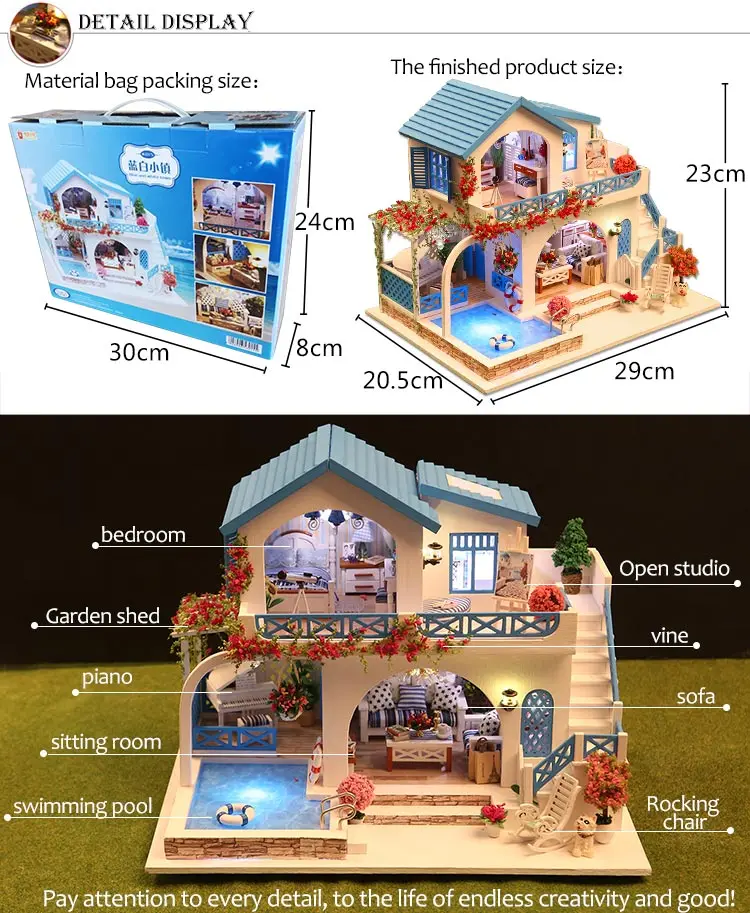DIY Модель Кукольный дом Миниатюрный Кукольный домик с мебели светодиодный 3D деревянный дом, игрушки для детей подарок ручной работы