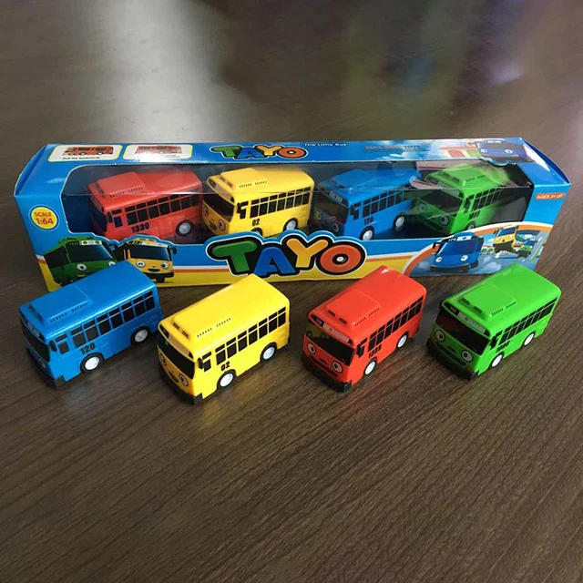 Fun 4pcs/set Tayo the Little Bus Mini Plastic Pull Back Blue Tayo Red Gani Yellow Lani Green Rogi Bus Car Model for kids Gift 3