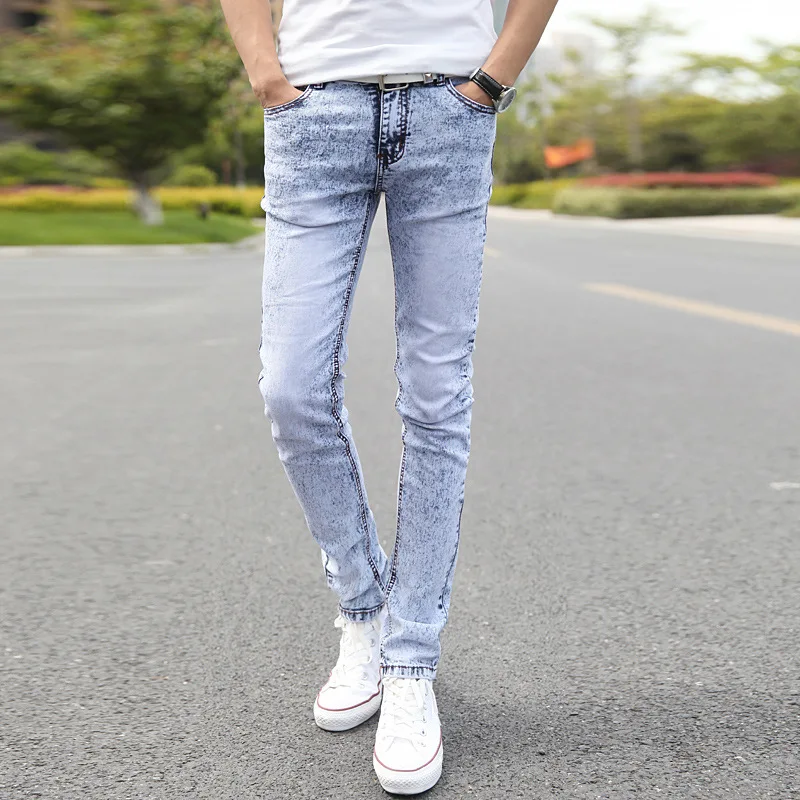 2015 new men wear white jeans Slim Korean tidal tight jeans 