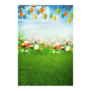 

Thin fabric computer Printed photography background Easter eggs blossoms photo backdrop for Studio 5X7ft GE-069