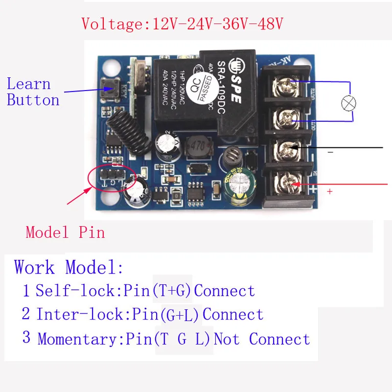 DC 12V 24V 36V 48V 30A Switch Relay Remote Control Switch Water Pump Motor Wireless Switches Transceiver 315433MHz (4)