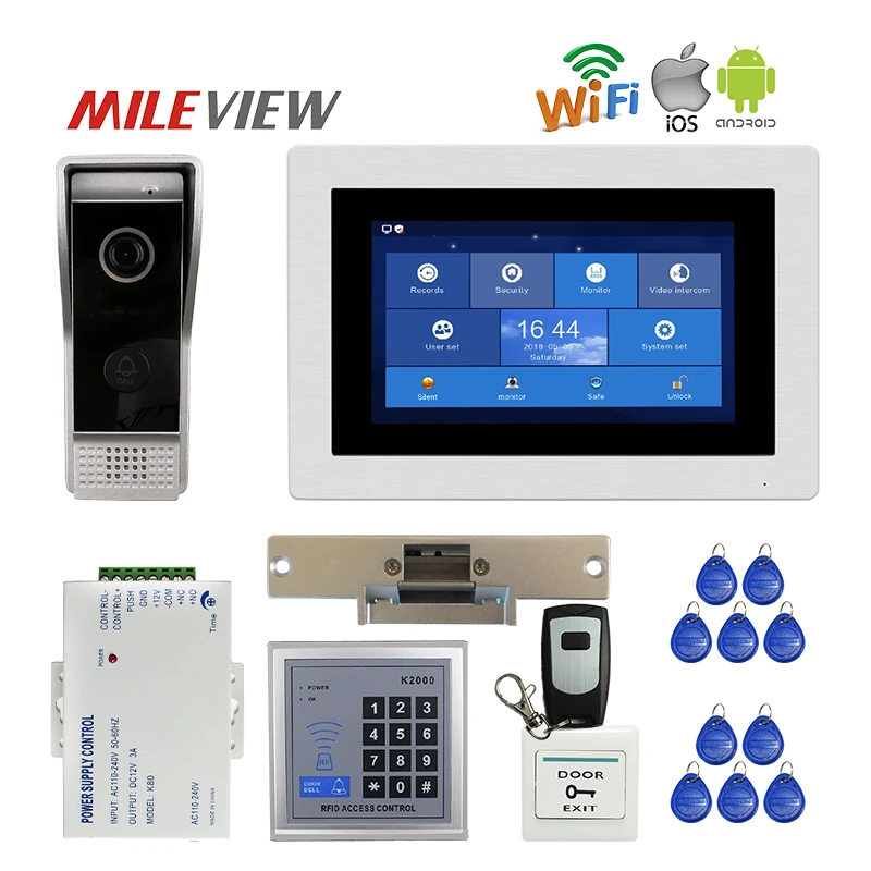 

Free Shipping 720P IP WIFI 7" Touch Screen Monitor Video Intercom Door Phone Doorbell RecordKit Code Keypad RFID Remote Unlock