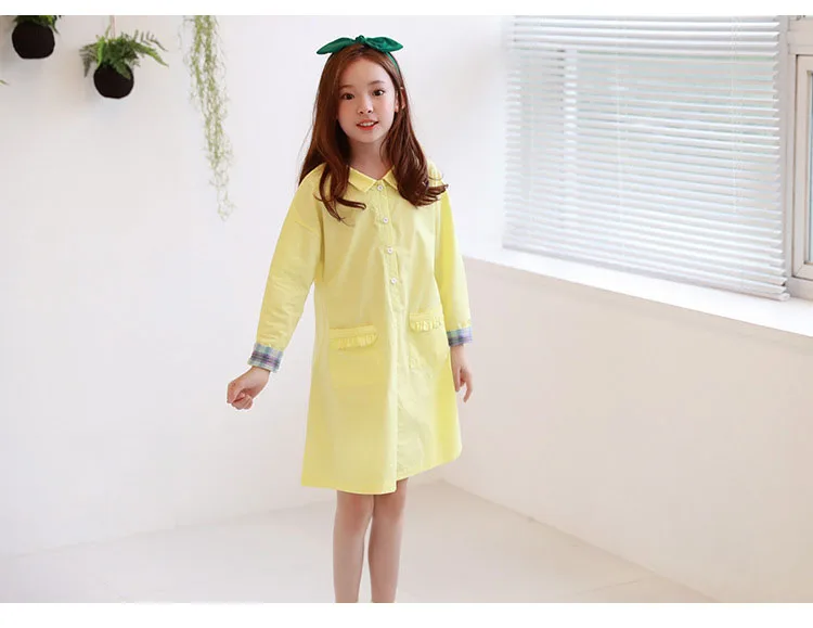 children school long shirts big girls dresses fall 2018 autumn cotton teen girls dress princess long sleeve tops yellow clothing (10)