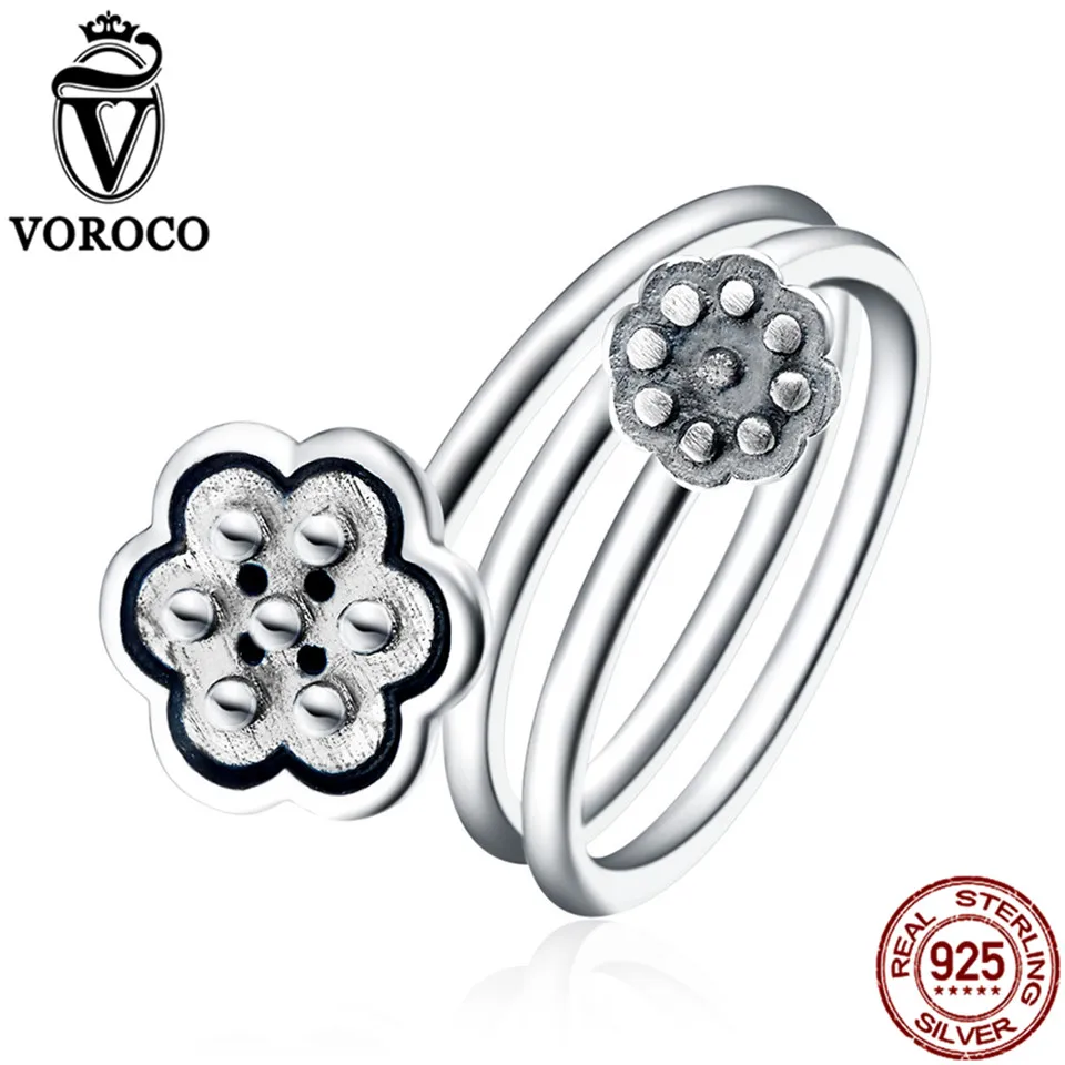 

VOROCO Retro Style 100% Real 925 Sterling Silver Seedpod of The Lotus Open Finger Rings Women Lover Party Gifts
