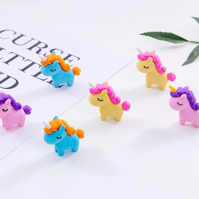 

3 Pcs/set Cartoon Mini Rainbow Color Fat Unicorn Rubber Pencil Erasers Writing Drawing Correction Tools Cute Stationery Gifts