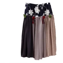Женская летняя плиссированная Женская Вышивка Mori girl до середины икры, эластичная тонкая Лоскутная уличная юбка Y03518