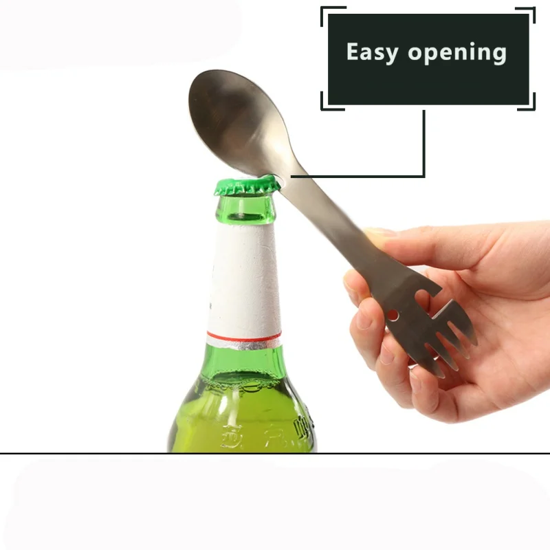 

Outdoor Camping Tableware BBQ Hiking Spoon Cookware Multifunctional Fork Bottle Opener Portable Outdoor Survival Tools