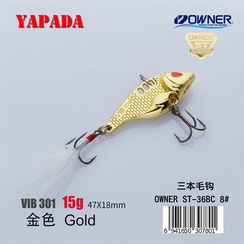 Gold 15g Feather YAPADA VIB 301 Tycoon 10 г/15 г владелец тройной крючок 41-47 мм перо многоцветный цинковый сплав металл VIB рыболовные приманки - Цвет: Gold 15g Feather