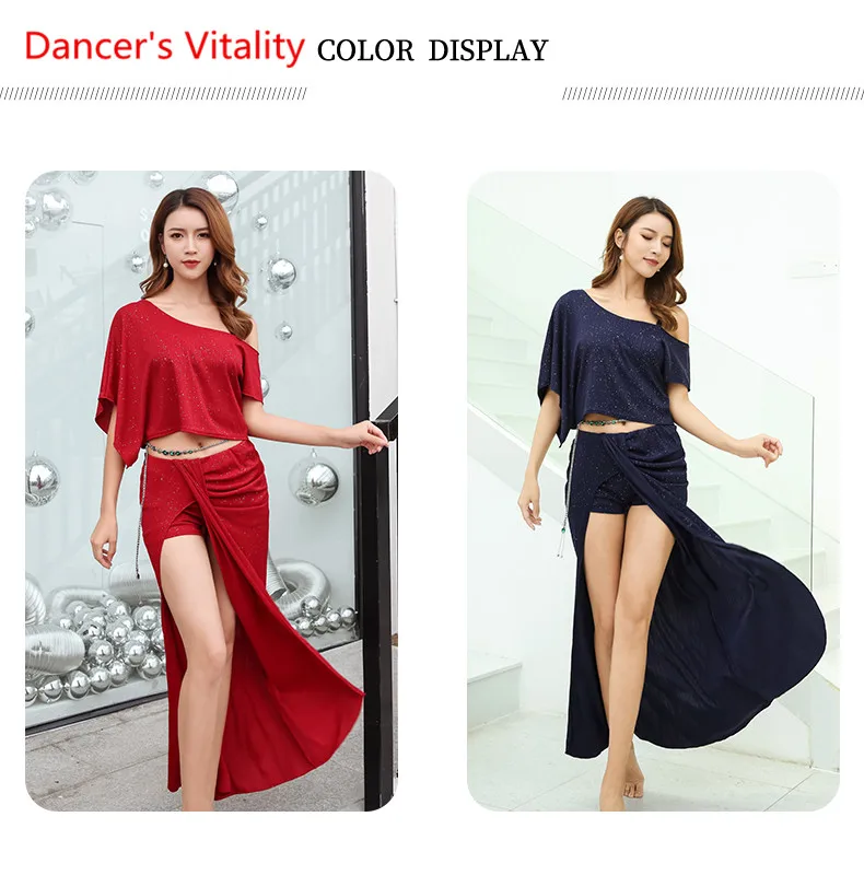 Костюмы для танца живота женский сексуальный красный темно-синий Восточный танцевальный костюм для танцев топ+ длинная юбка 2 шт