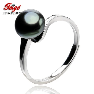 Винтажное 925 пробы Серебряное жемчужное кольцо для женщин, вечерние ювелирные изделия, 7-8 мм, черное пресноводное жемчужное кольцо, хорошее ювелирное изделие, Прямая поставка - Цвет камня: Black