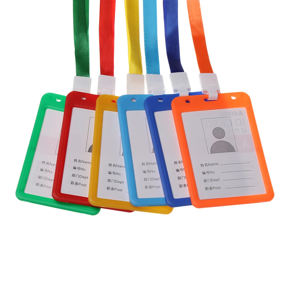 

Candy color Neck Strap ID Name Credit Card Cover Badge Case Double-sided Transparent Work Card Holders Protective Shell