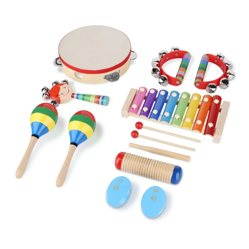 

12Pcs/set Kids Musical Instruments Xylophone Tambourine Set Preschool Educational Toy With Carrying Bag gifts for kids