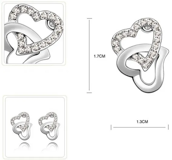 Модные ювелирные изделия из австрийского хрусталя, двойные подвески в виде сердца, ожерелье, браслет, браслеты, серьги, кольцо, ювелирные наборы