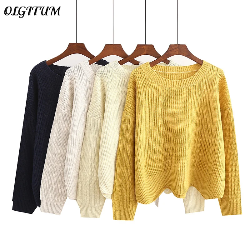 2019 Fashion New Sweater Women Wave Hem Autumn/Winter Student Round Neck Sweater And Pullover Sweet Yellow Ruffled Knit Sweater 2019 Fashion New Sweater Women Wave Hem Autumn/Winter Student Round Neck Sweater And Pullover Sweet Yellow Ruffled Knit Sweater