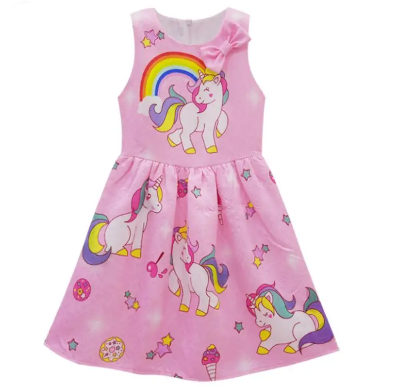 

Children Unicorn Summer Sleeveless Dresses Girls Princess Birthday Party Unicornio Costume Kids Clothes