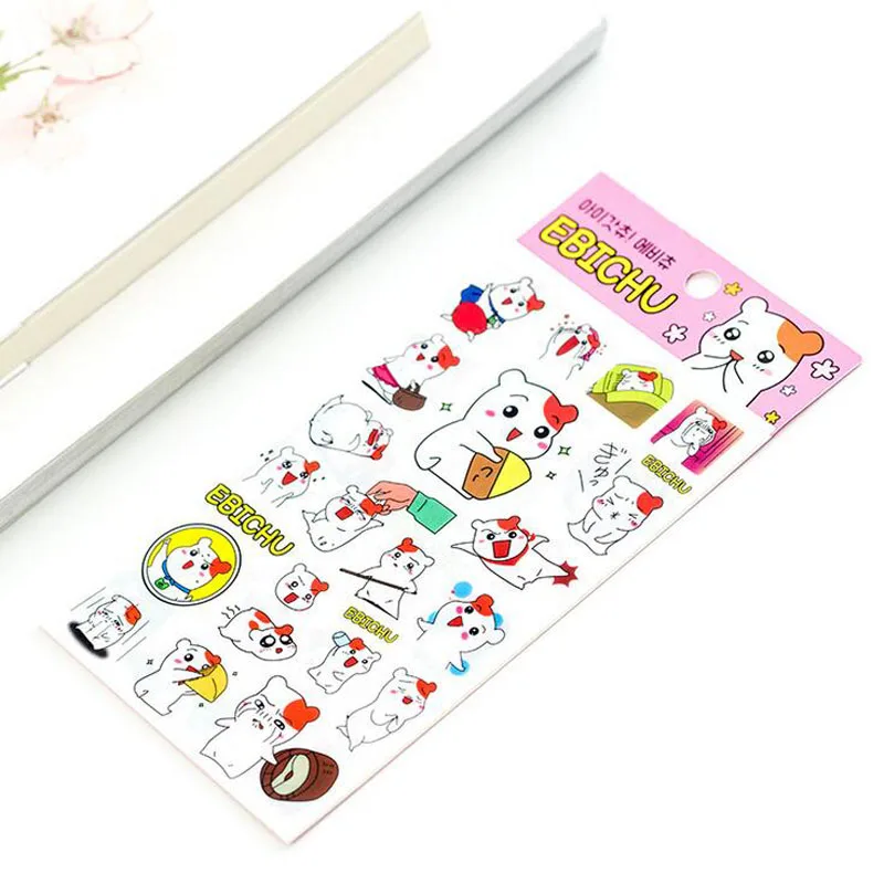 

6 Sheet Kawaii Little Hamster Mouse Ebichu Decorative Adhesive Sticker Dairy Album Decor Phone Bottle DIY Stick Label