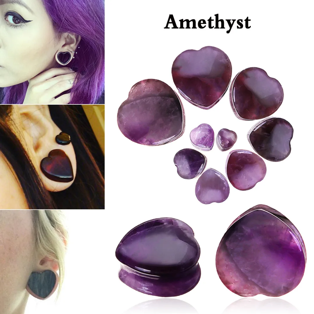 1 Pair Shellhard Heart Shaped Stone Ear Plug Fashion Flesh Tunnel Ear Expander Stretcher For Women Femme Jewelry