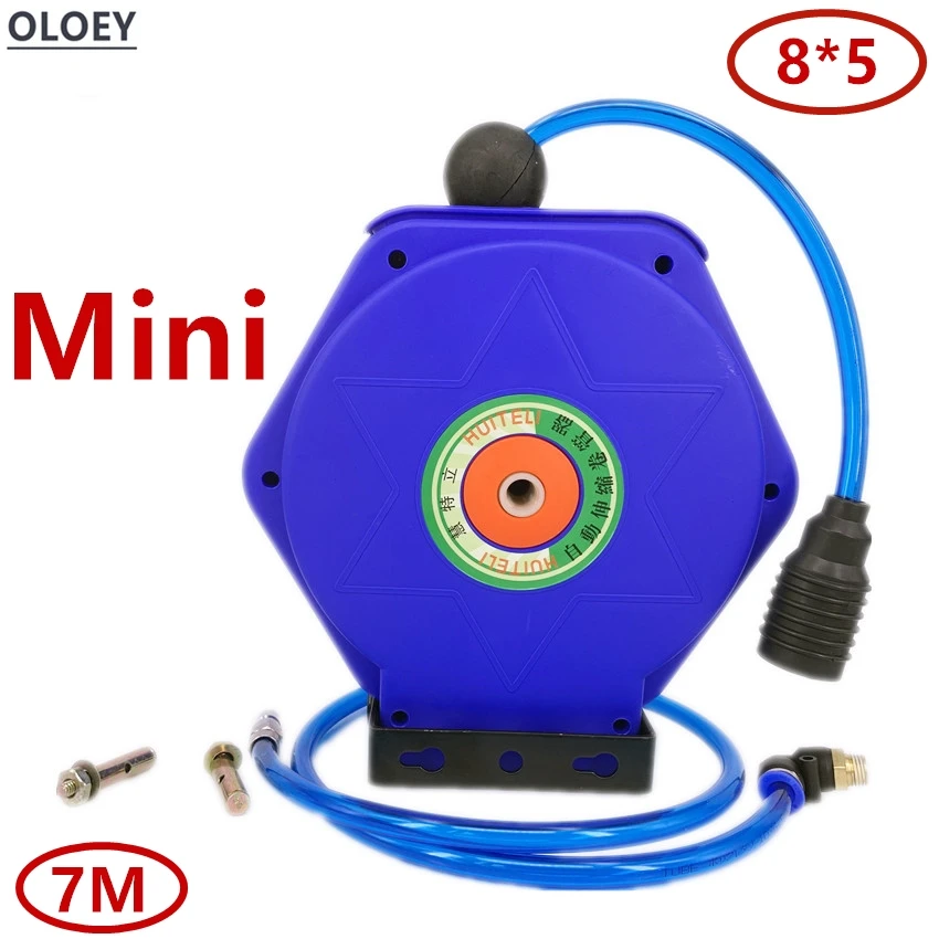 

7M Mini gas drum Automatic Retractable Reel Telescopic Drum Hose PU8*5 OD 8MM ID 5MM Automotive Air Hose Reel Pneumatic PU Tube