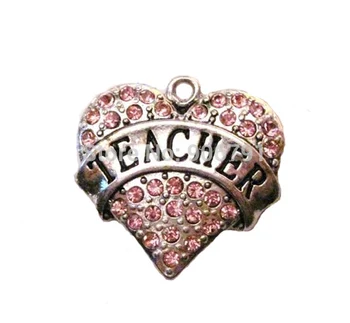 

100pcs a lot rhodium plated fashion Teacher pink Crystal Heart Pendant(A100074)