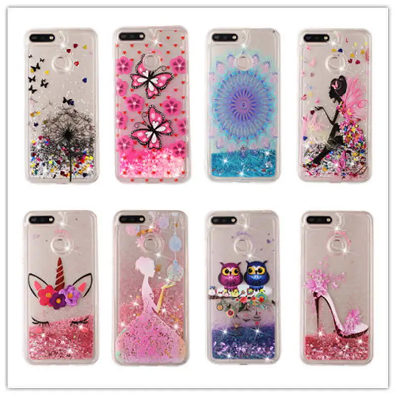 

For Huawei Honor 7A Pro 5.7" Case Liquid Glitter Case For Huawei Y6 2018 Y6 Prime 2018 Dynamic Quicksand Star Soft TPU Back Case