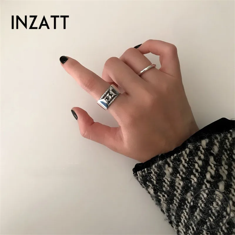 INZATT, настоящее 925 пробы, серебро, минималистичное, полое, винтажное, индивидуальное, ажурное кольцо для модных женщин, хорошее ювелирное изделие, аксессуары