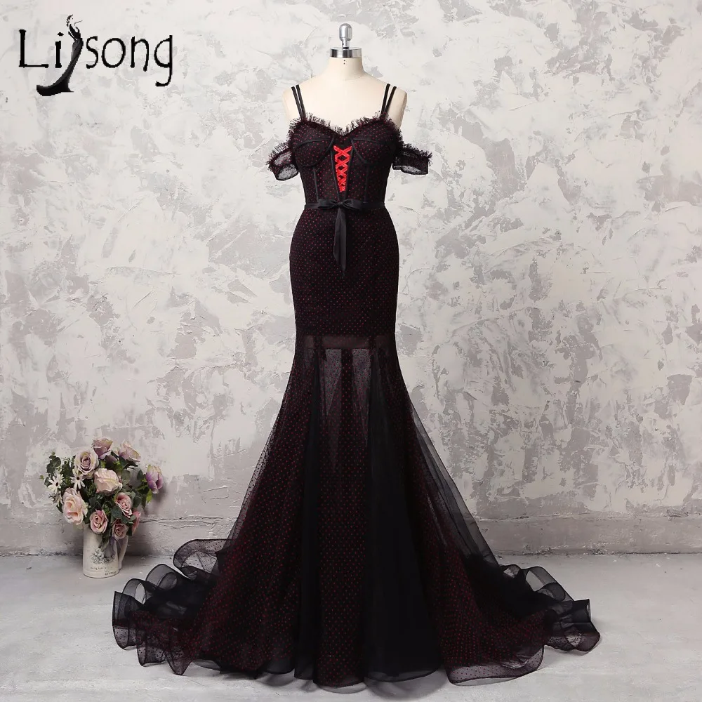 

Trendy Abiye Sexy Mermaid Evening Dresses Long Dots Tulle Vintage Evening Gowns Sweetheart Cap Sleeves Bow Vestido De Festa