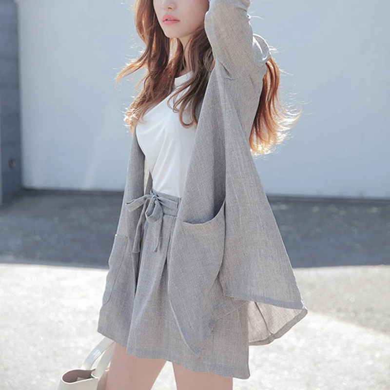 

Cotton Linen Summer Suit Women 2 Pieces Set Tracksuit 2018 Korean Loose Blazer & Bow Elastic Waist Short Pant Suits High Quality