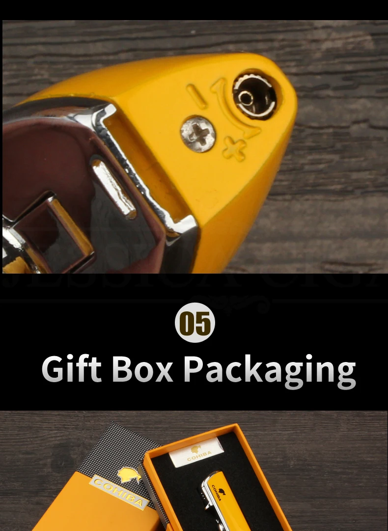 COHIBA металлическая ветрозащитная Мини карманная сигарная зажигалка, 3 струйный синий фонарь, зажигалки для сигарет с сигарой, подарочная коробка