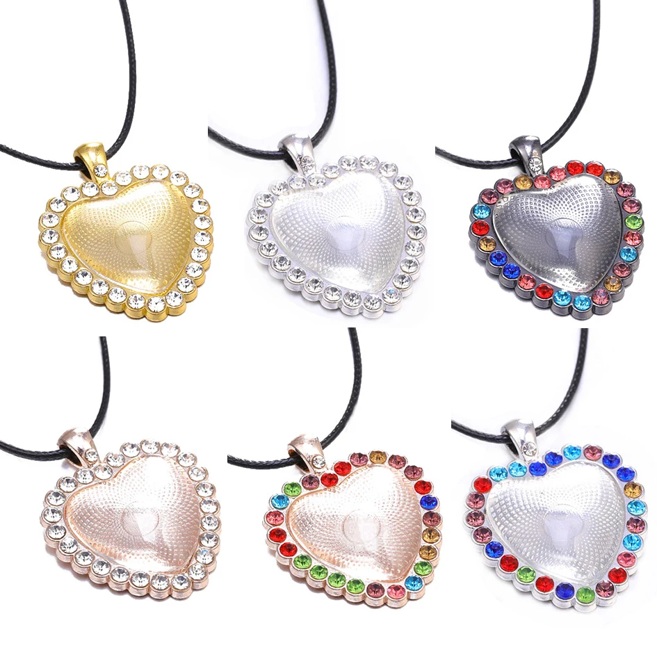 1/2/5pcs 25mm heart Cabochon Cameo Tray Bezel 45cm Black Genuine Leather Rope Lobster Clasps Chains Pendant DIY Jewelry Making | Украшения
