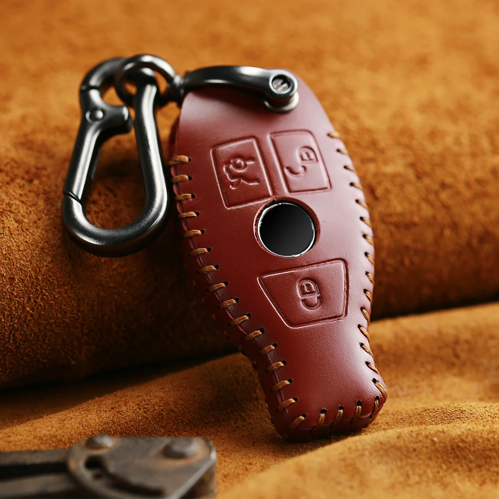 KEYYOU натуральная кожаный чехол для автомобильных ключей, чехол для ключей, брелок для Mercedes Benz W203 W210 W211 W124 W202 W204 AMG авто аксессуары - Название цвета: Красный