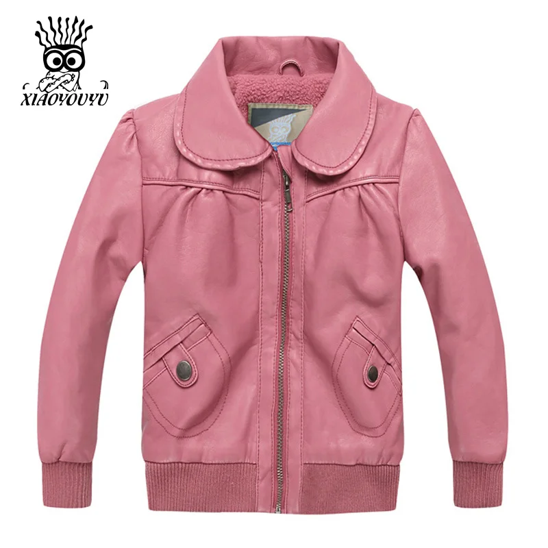 

Sale ! Fashion Girls Leather Jacket Autumn Spring Winter Coats Children Clothing Pink / White Colors Size 80-100 cm