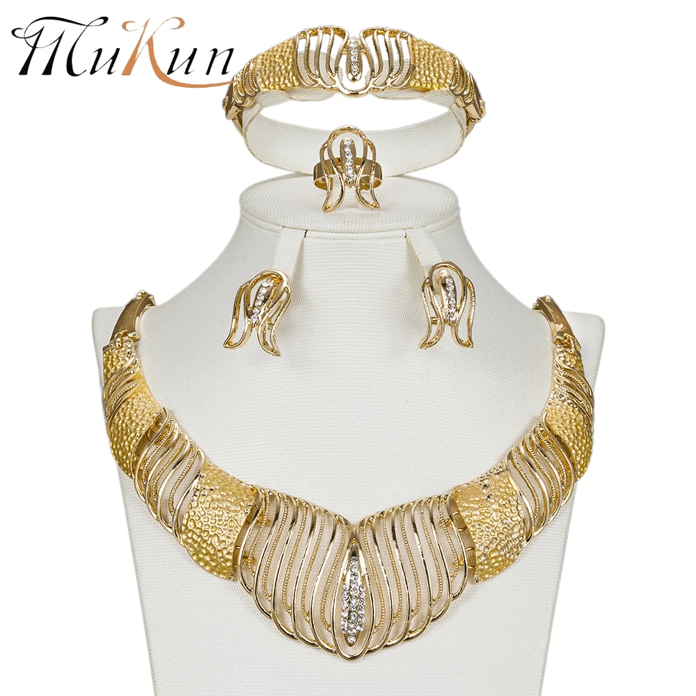 

MUKUN Fashion African Jewelry Sets Women Costume big Nigerian Wedding Jewelry set Dubai gold color crystal Jewelry set design