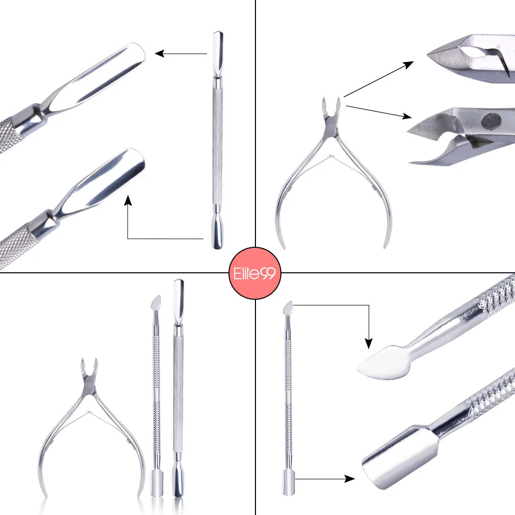 Elite99 3 шт./лот маникюрные инструменты для ногтей наборы из нержавеющей стали кутикулы Ложка Толкатель кусачки триммер кусачки для ногтей резак