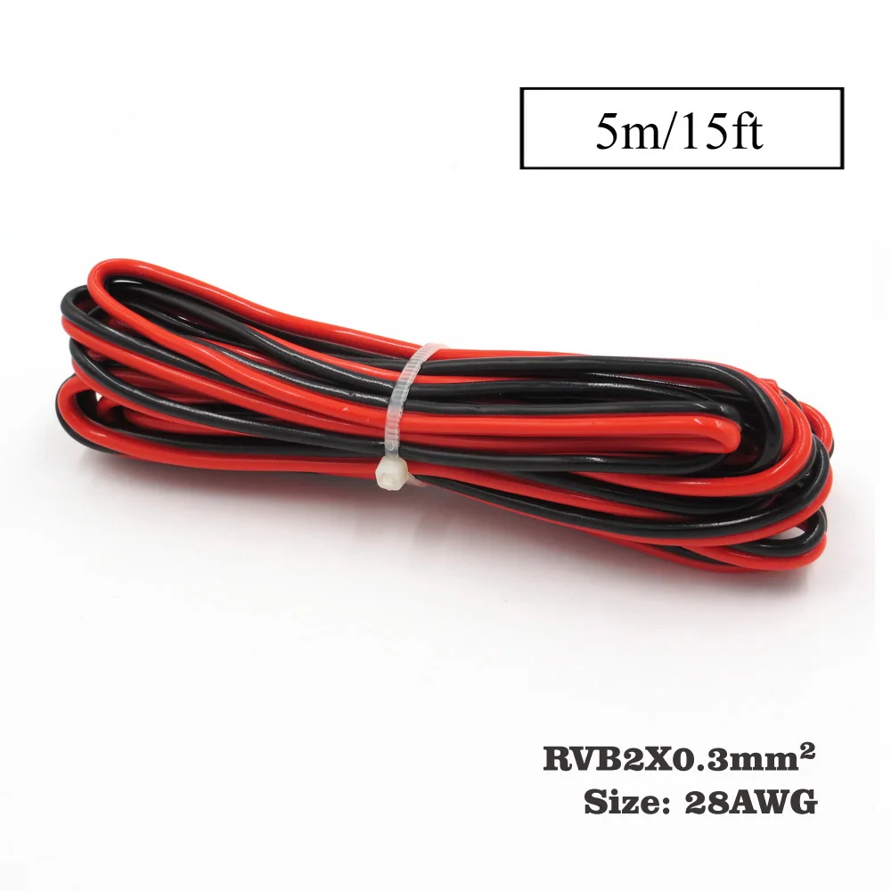 5 м x Изолированный PVC 2 Pin Медь провода 28AWG 24AWG 22AWG 20AWG 18AWG 16AWG 14AWG IEC RVB ПВХ черного цвета, цвета красного электрического кабеля светодиодный - Цвет: 28awg