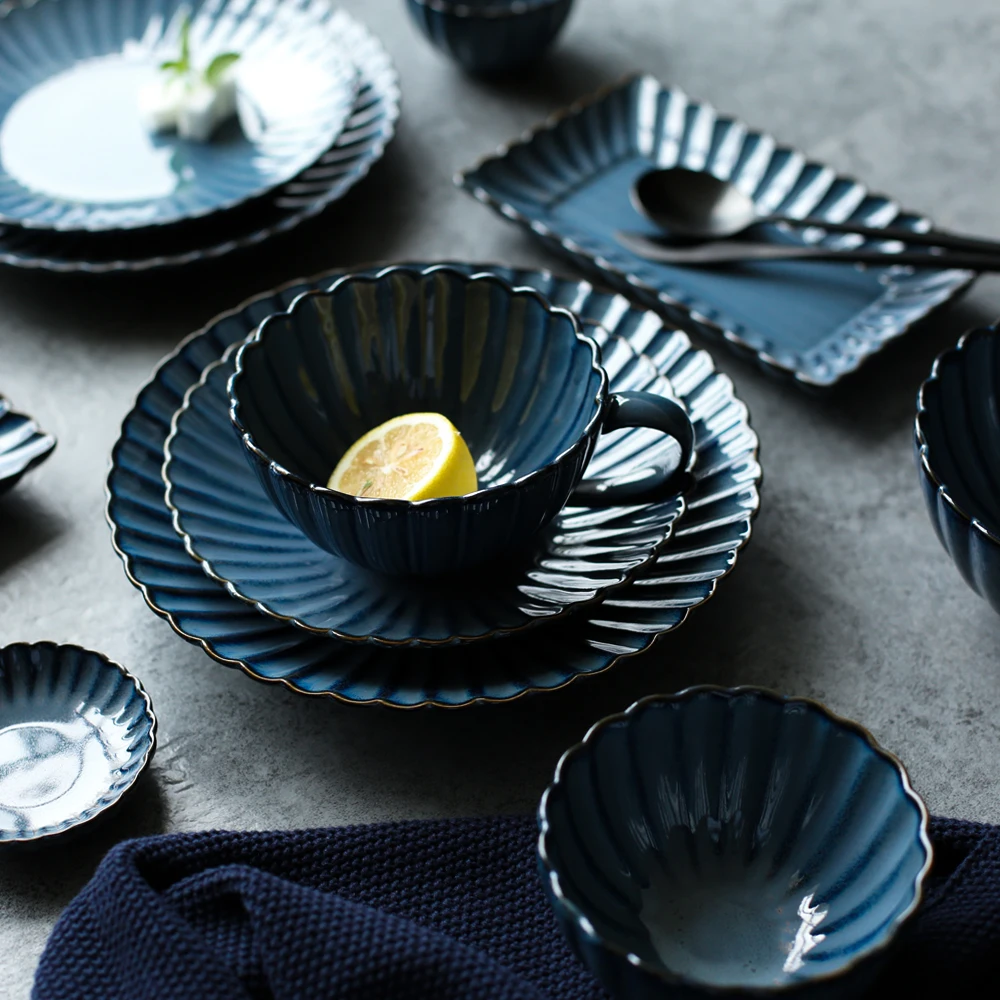 KINGLANG Nordic Ceramic Bowl Klin Glaze Retro Ceramic Rice Bowl Rectangle Sushi Dish Household Plate
