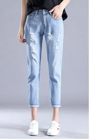 light blue Рваные джинсы женские летние брюки повседневные джинсы брюки - Цвет: light blue