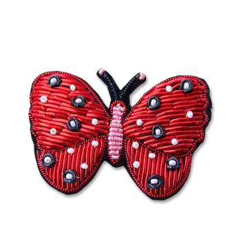 

DIY New 3D Hand embroidery badges Red butterfly Embroiderd metal wire applique for Coat Trousers Bag Brooch