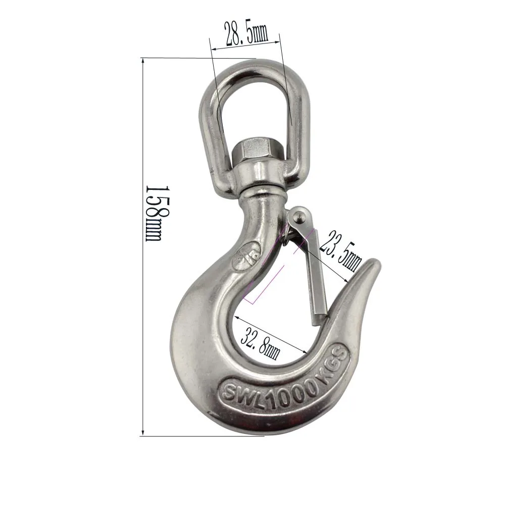 Safety Catch lifting hook Handy Straps Swivel Eye Hook 1000kg Stainless Steel 
